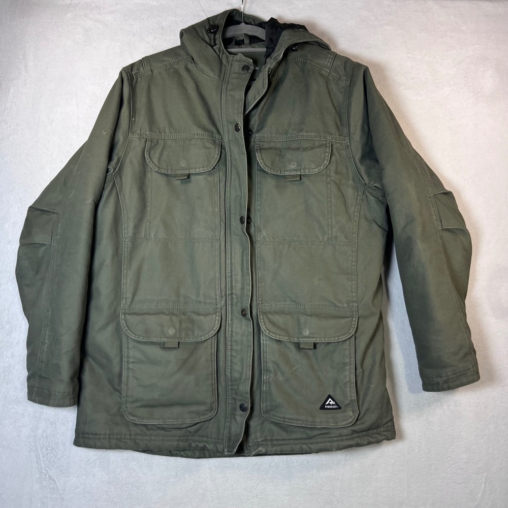 Ridgecut Toughwear Womens L Olive Green‎ Hooded Canvas Field Jacket Work Coat